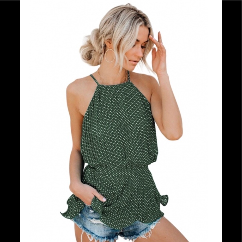 Green Polka Dot Pleated Top